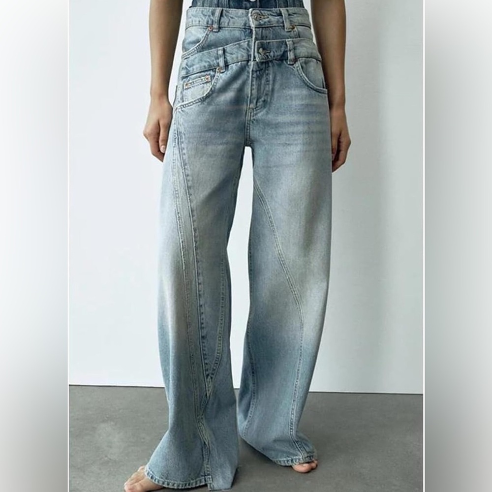 Zara TRF WIDE-LEG DOUBLE-WAISTBAND JEANS - Bloggers favorite